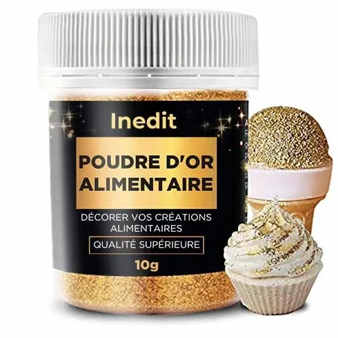 Poudre Alimentaire Or - Décoration Patisserie/gâteaux/Macarons/ (10g) - Qualité PREMIUM - Couleur Dorée et Paillette - 100% COMESTIBLE