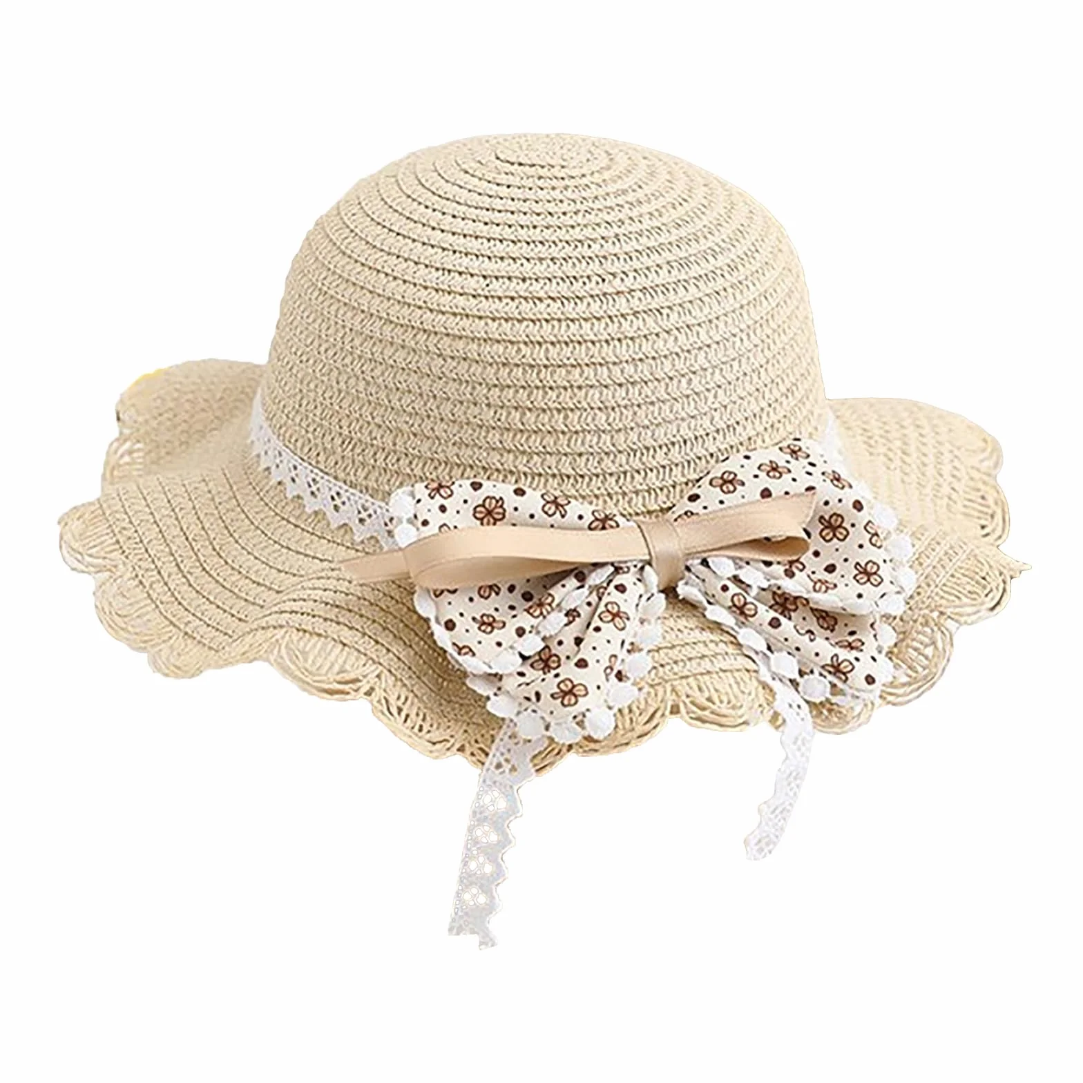 Chapeau de Paille Fille avec Sac en Paille Décoration Noeud Papillon Enfant 3-7 Ans Plage