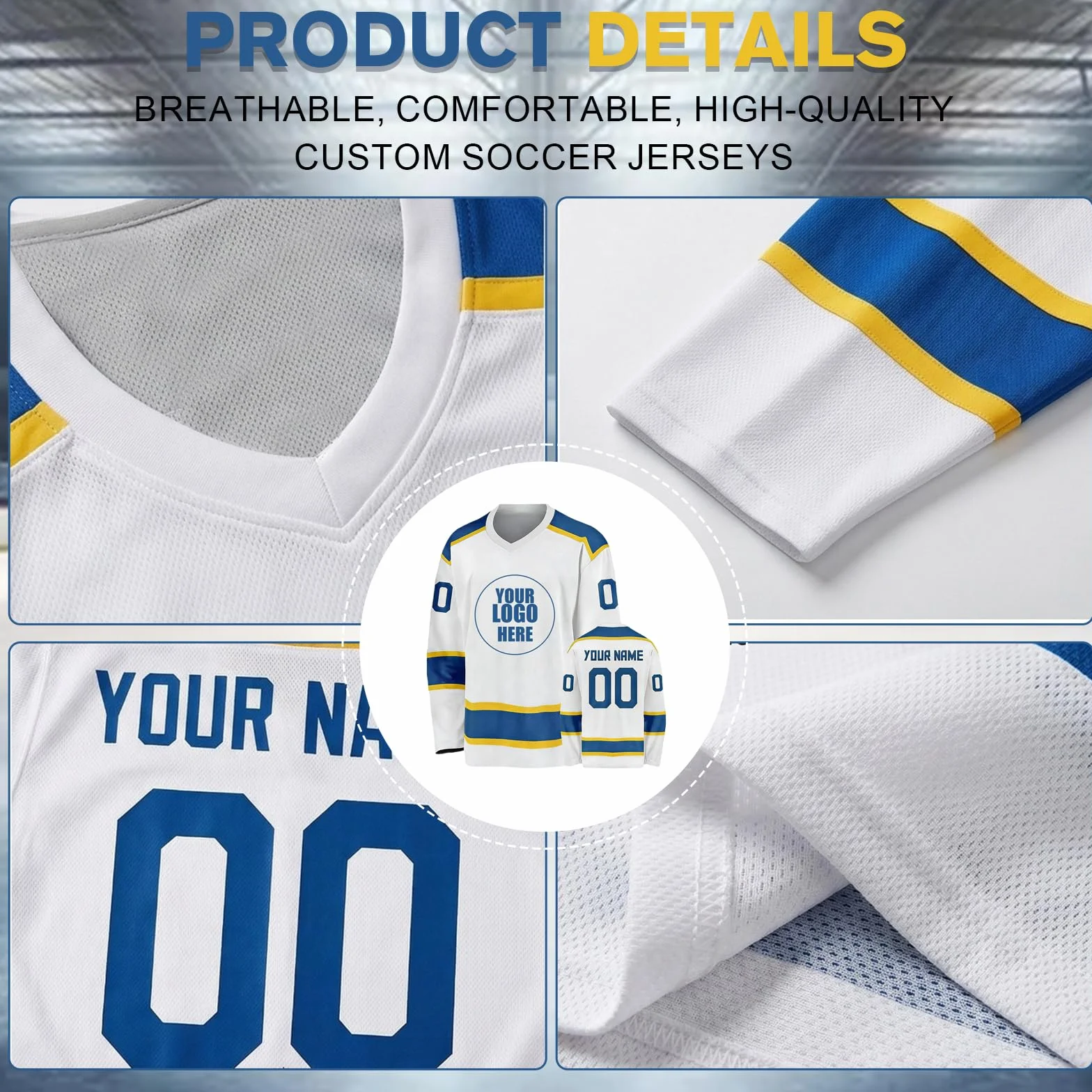 Maillot de Hockey sur Glace personnalisé avec nom numéro et Logo d'équipe – Haut à Manches Longues pour Homme