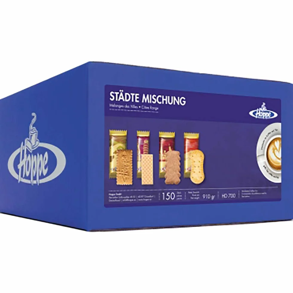 Hoppe Mélange Villes, Gâteaux, 4 Variétés de biscuits, en Sachets Individuels, 150 Pièces, 910 g