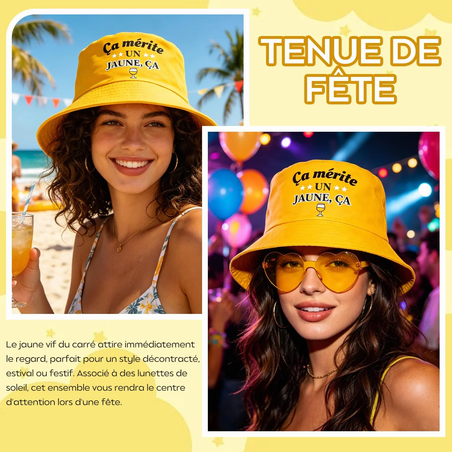 Bob Jaune et Lunettes de Soleil Jaunes Cadeau Pastis Club 2 Pièces