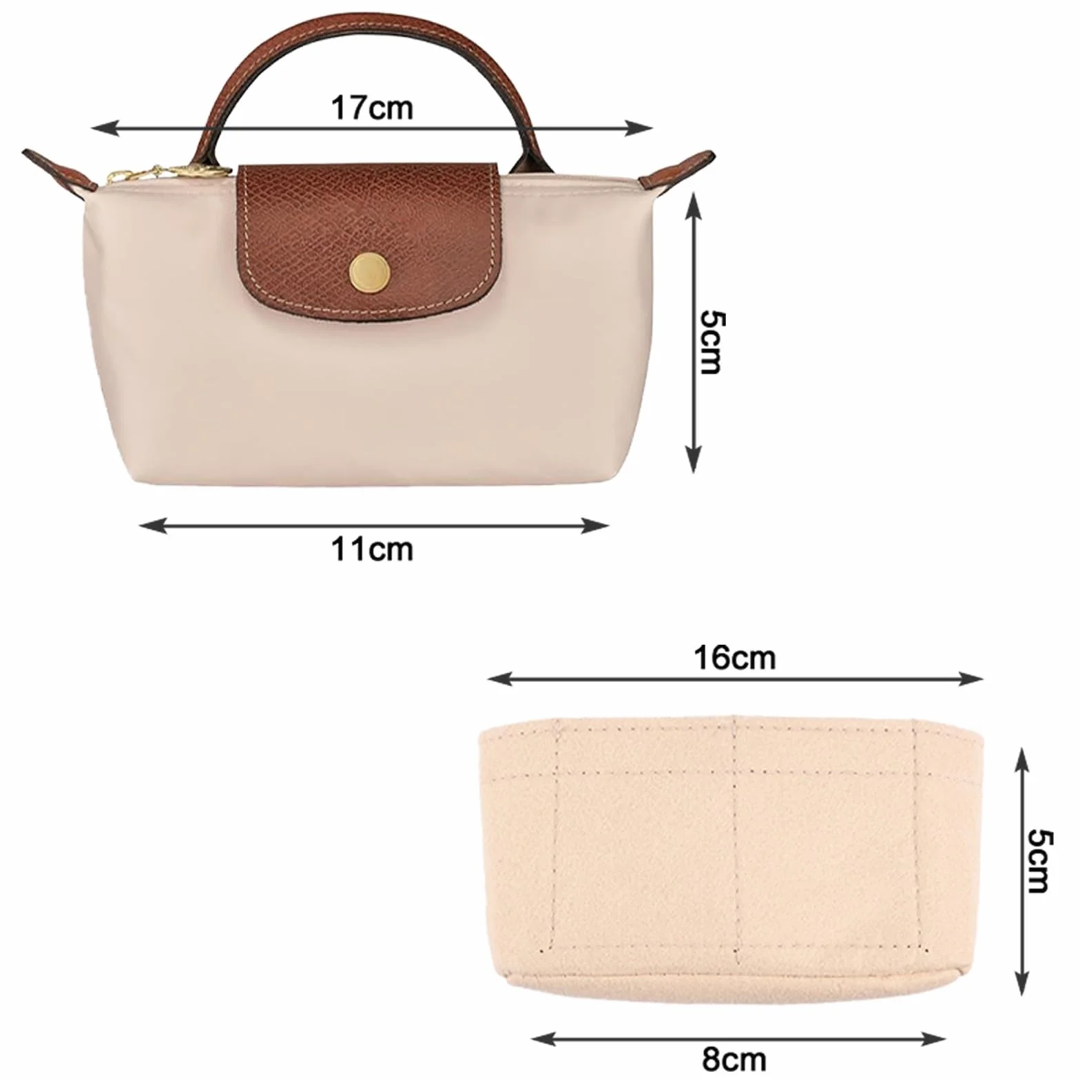 GADITIEK Organisateur de sac à main avec plusieurs poches, Beige-MINI