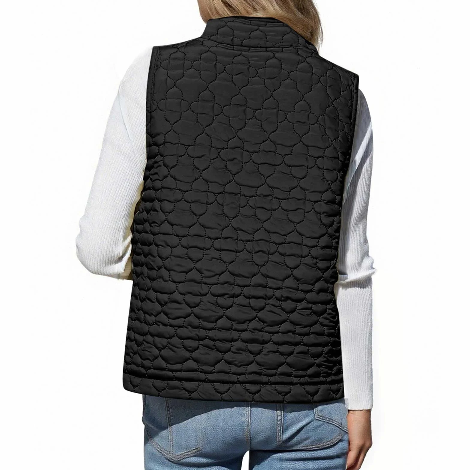 Gilet Doudoune Sans Manches Femme Veste Automne Hiver Zippé Boutonné Poche