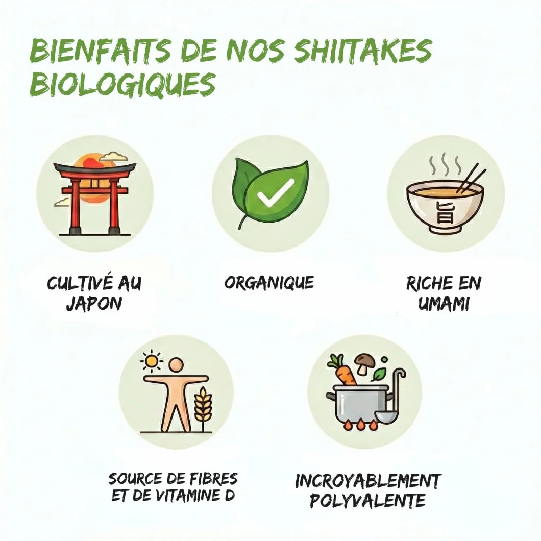Umami Champignons Shiitake BIO Japonais 50g - Séchés Naturellement - Origine Kyushu, Japon - Qualité Premium pour Ramen, Soupes et Risottos - 100% Naturel