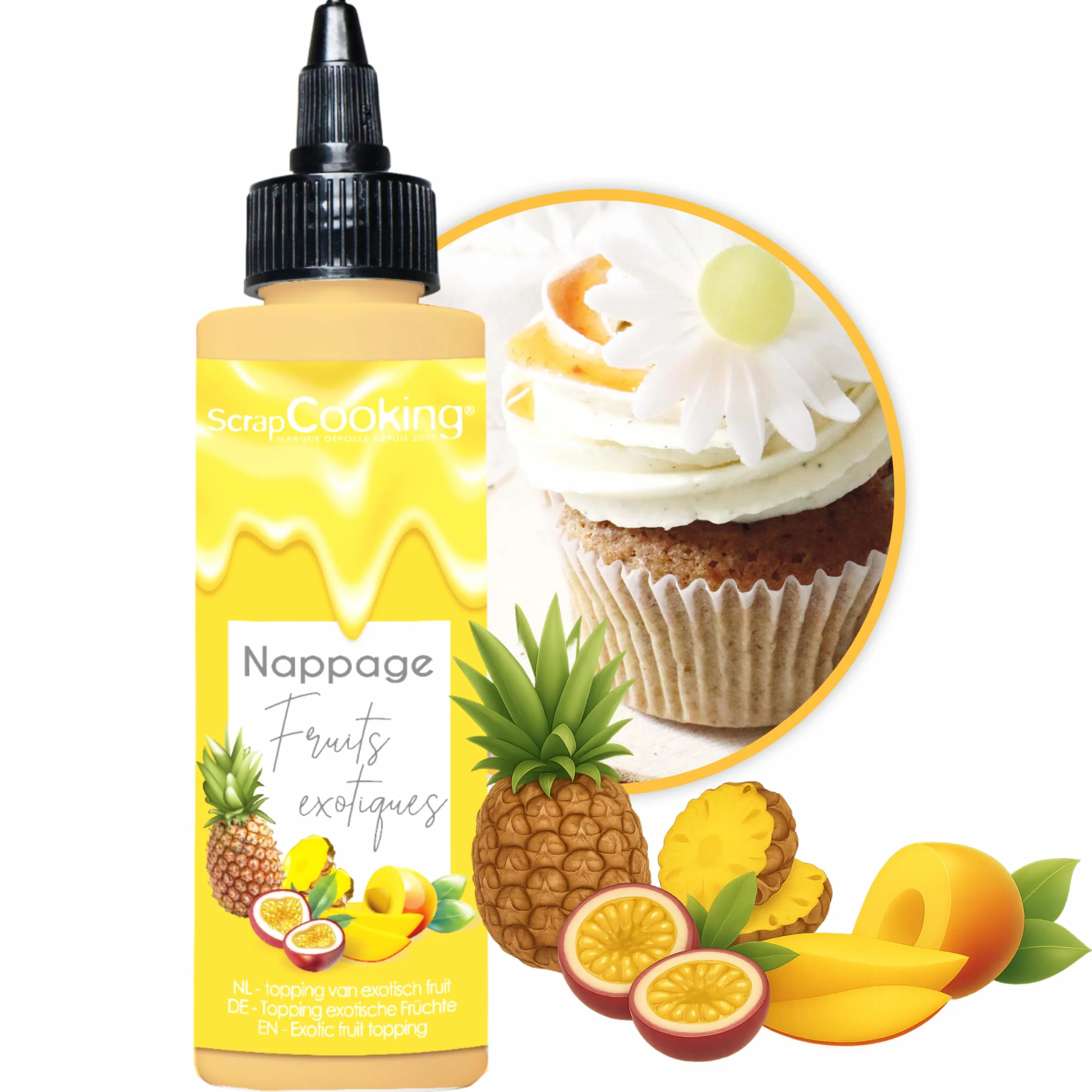 ScrapCooking - Nappage Fruits Exotiques 165 g - Flacon Squeezer - Pour Topping & Décoration Gâteaux, Glaces, Yaourts, Crêpes & Gaufres - Déco Alimentaire Pâtisserie - 8565