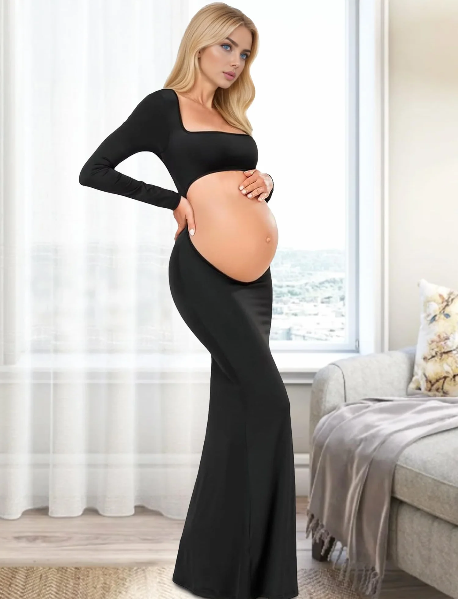 FEOYA Robe Grossesse Photo Femme Enceinte Longue Mariage Maternité Chic Elegant Sexy Soirée S-XL