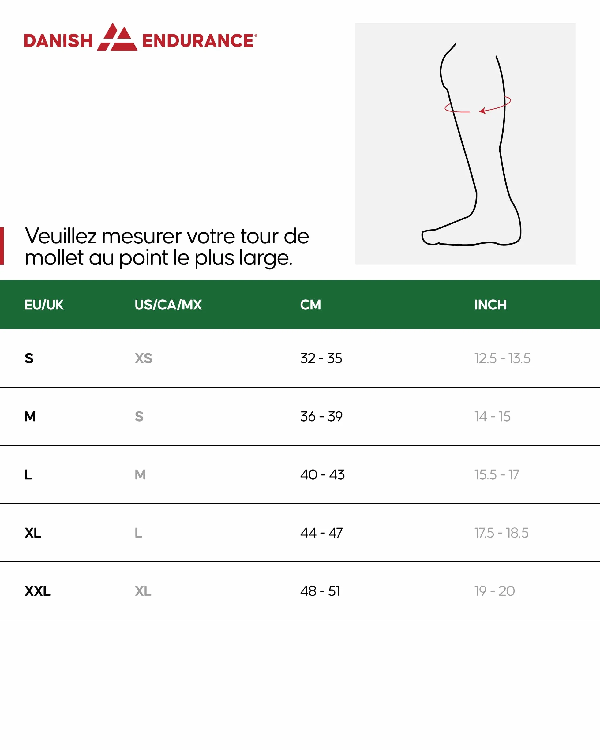 DANISH ENDURANCE Manchons de Compression pour Mollets 21-26 mmHg Lot de 1 ou 3 Noir L