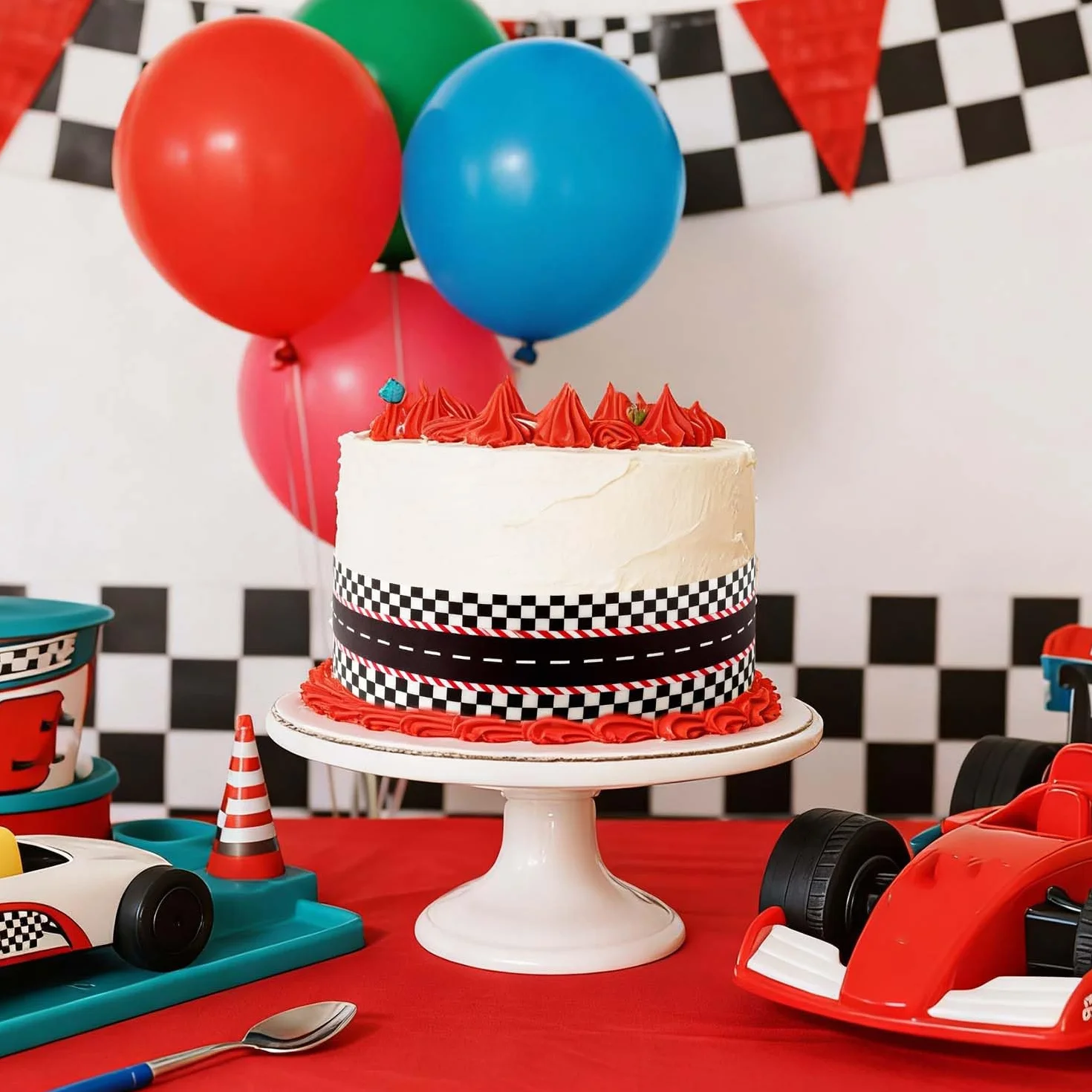3pcs Bordure de Gâteau Comestible Thème Course Automobile Décoration Comestible pour Gâteau d'Anniversaire Décorations Créatives pour Fête d'Anniversaire (Style Circuit Automobile)