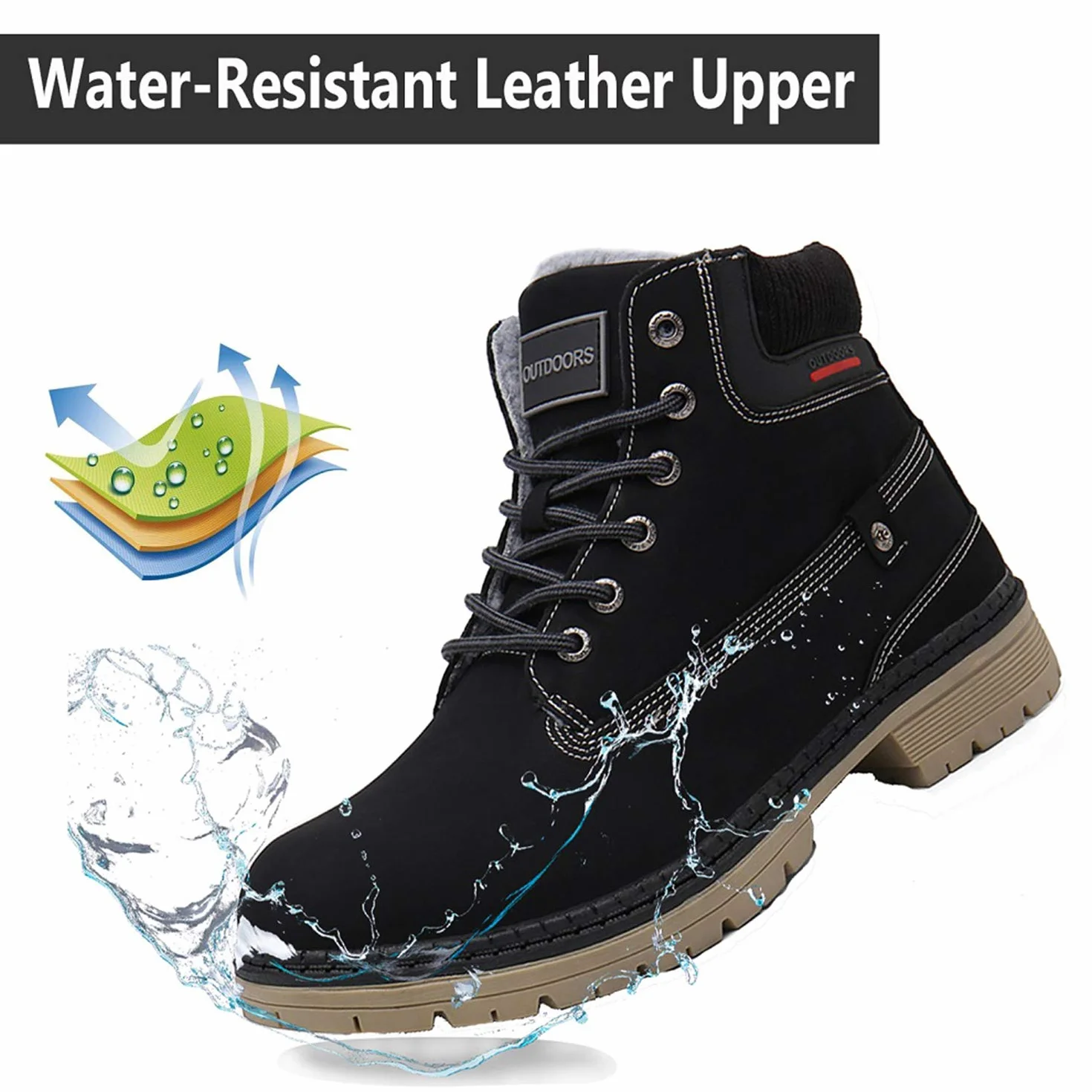 Bottes Femme Homme Fourrées Chaudes Imperméables Cuir d'Hiver