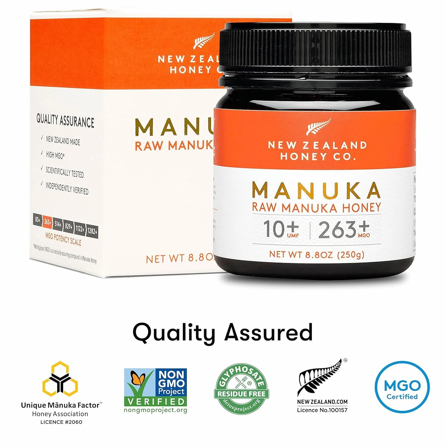 Miel de Manuka MGO 263+ / UMF 10+ de New Zealand Honey Co. | Actif et brut | Fabriqué en Nouvelle-Zélande | 250g