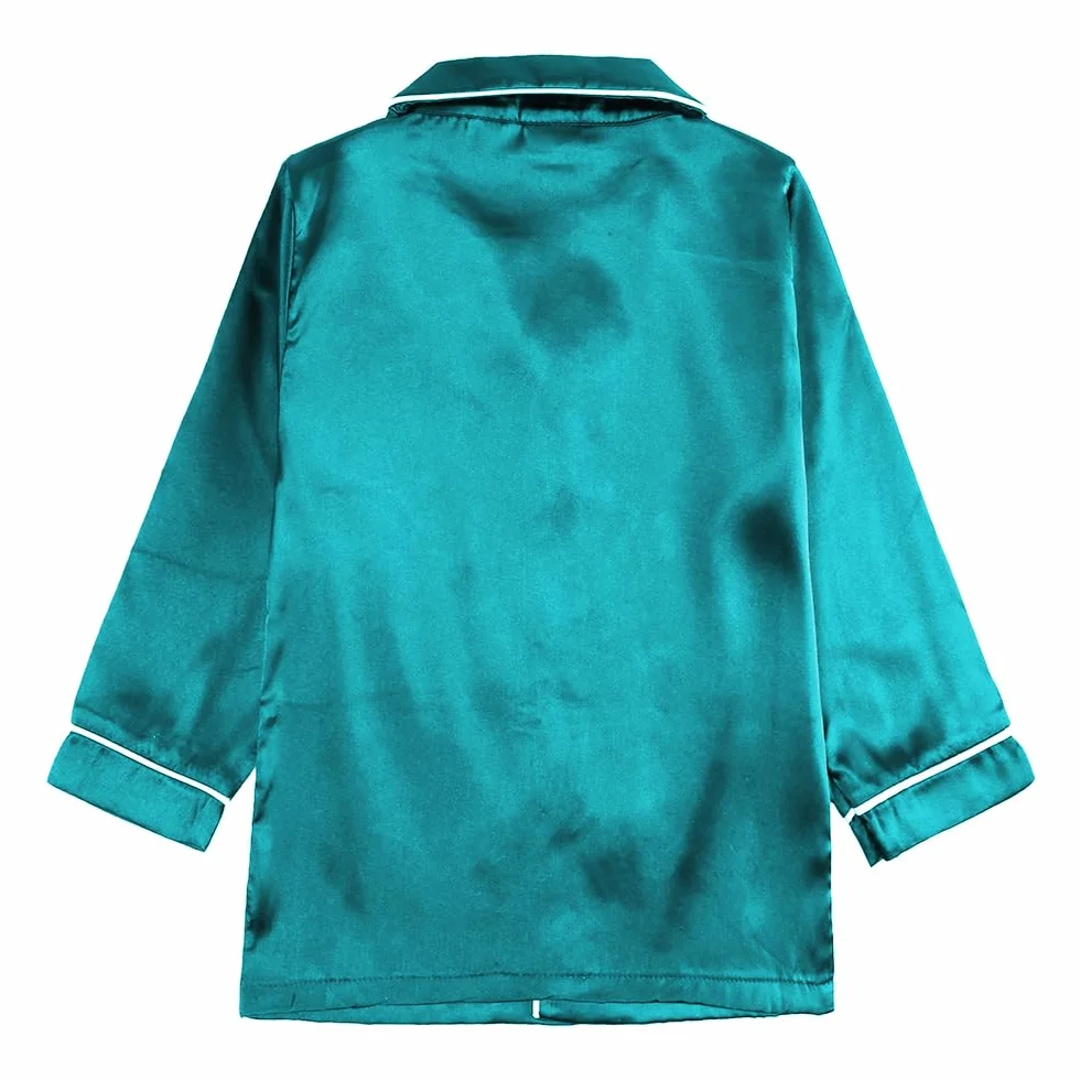 Verve Jelly Pyjama Enfant 2 Pièces Satin Soie à Manches Longues Chemise à Boutons Pantalon