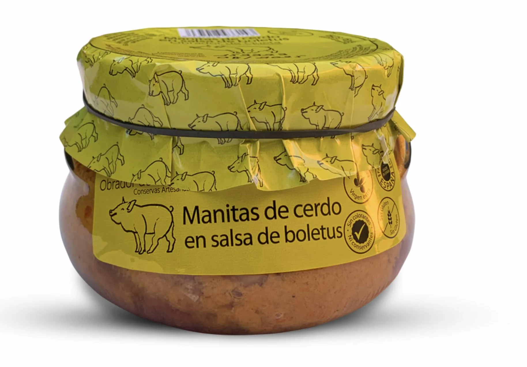 Pieds de porc 610grs. Recette familiere et artisanale. Pieds de porc à la sauce aux cèpes. Conserves gourmandes. Cadeau original pour tout le monde. 100% fabriqué en Espagne. Pieds de porc mijotés.