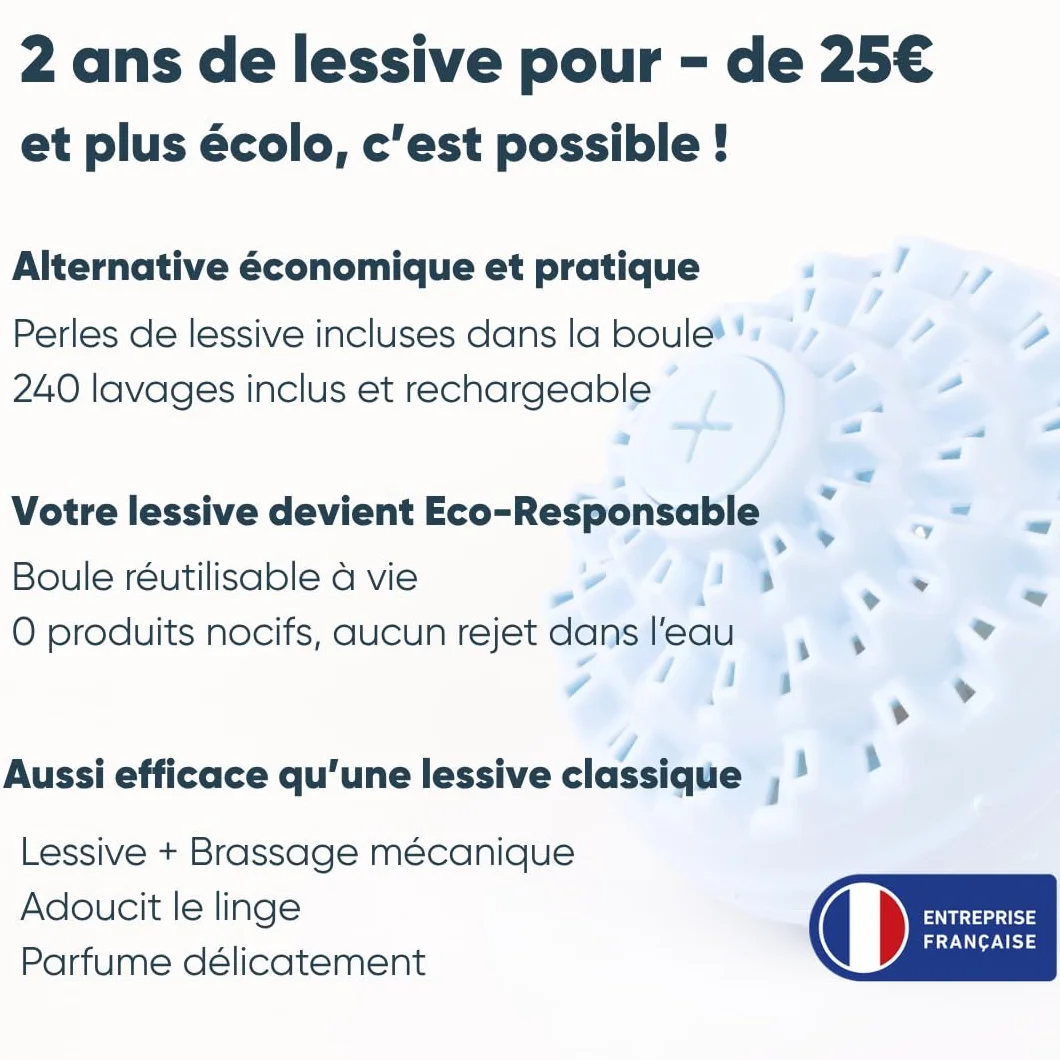 aecodune 2 Ans de Lessive Ecologique Economique - 240 Lavages - Boule de Lavage Machine a Laver - Perles de Linge Lessive Poudre Naturelle Zero Dechet - Lessive Hypoallergenique Jasmin - Anti Calcaire
