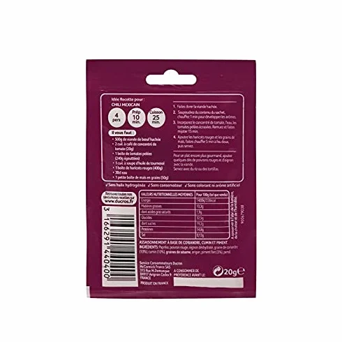 SACHET MÉLANGE POUR CHILI MEXICAIN 20G, DUCROS, LOT DE 5