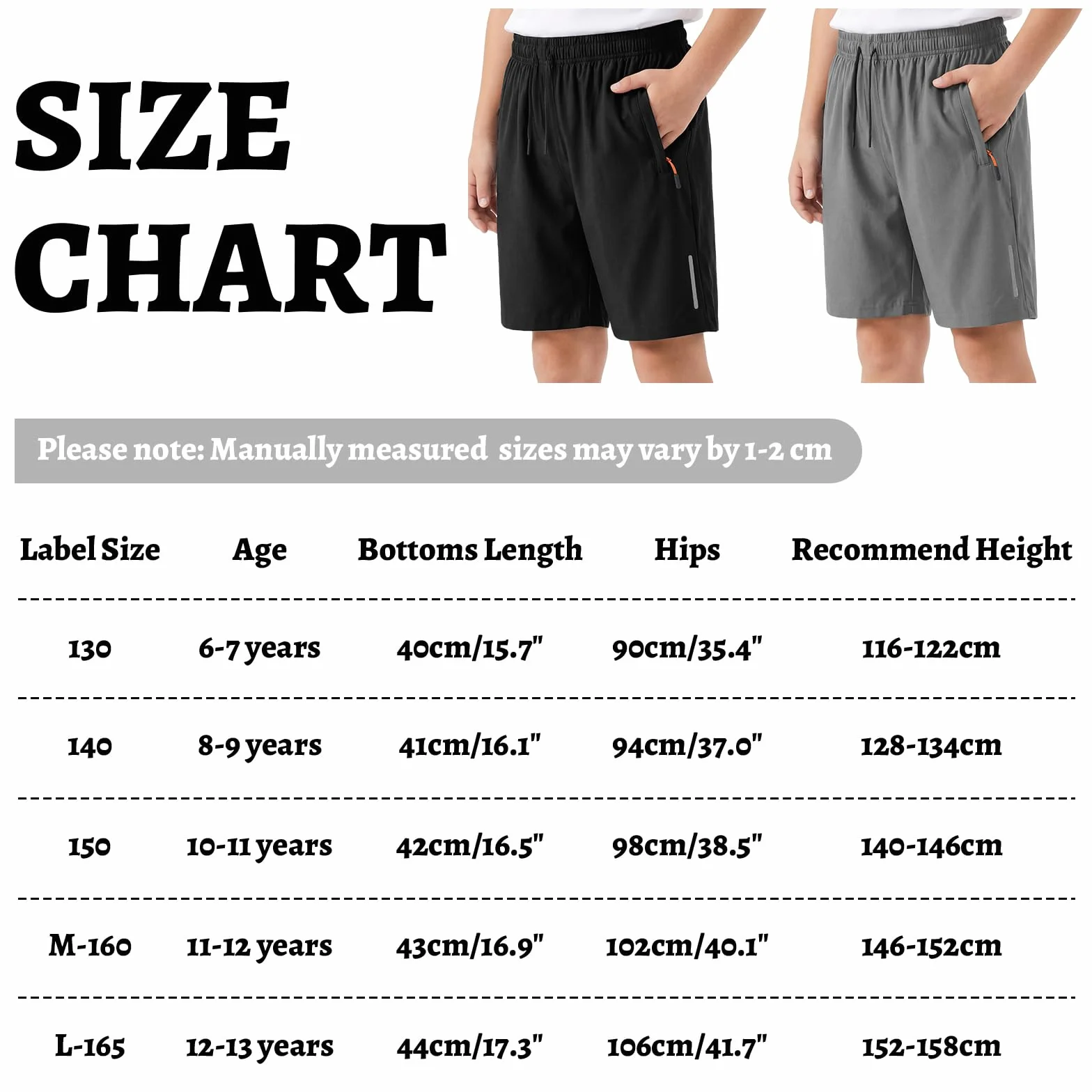 Shorts de Sport Garçons Lot de 2 Séchage Rapide Enfants Bandes Réfléchissantes Poche Zippée Cordon Coulissant Cyclisme 6-13 Ans