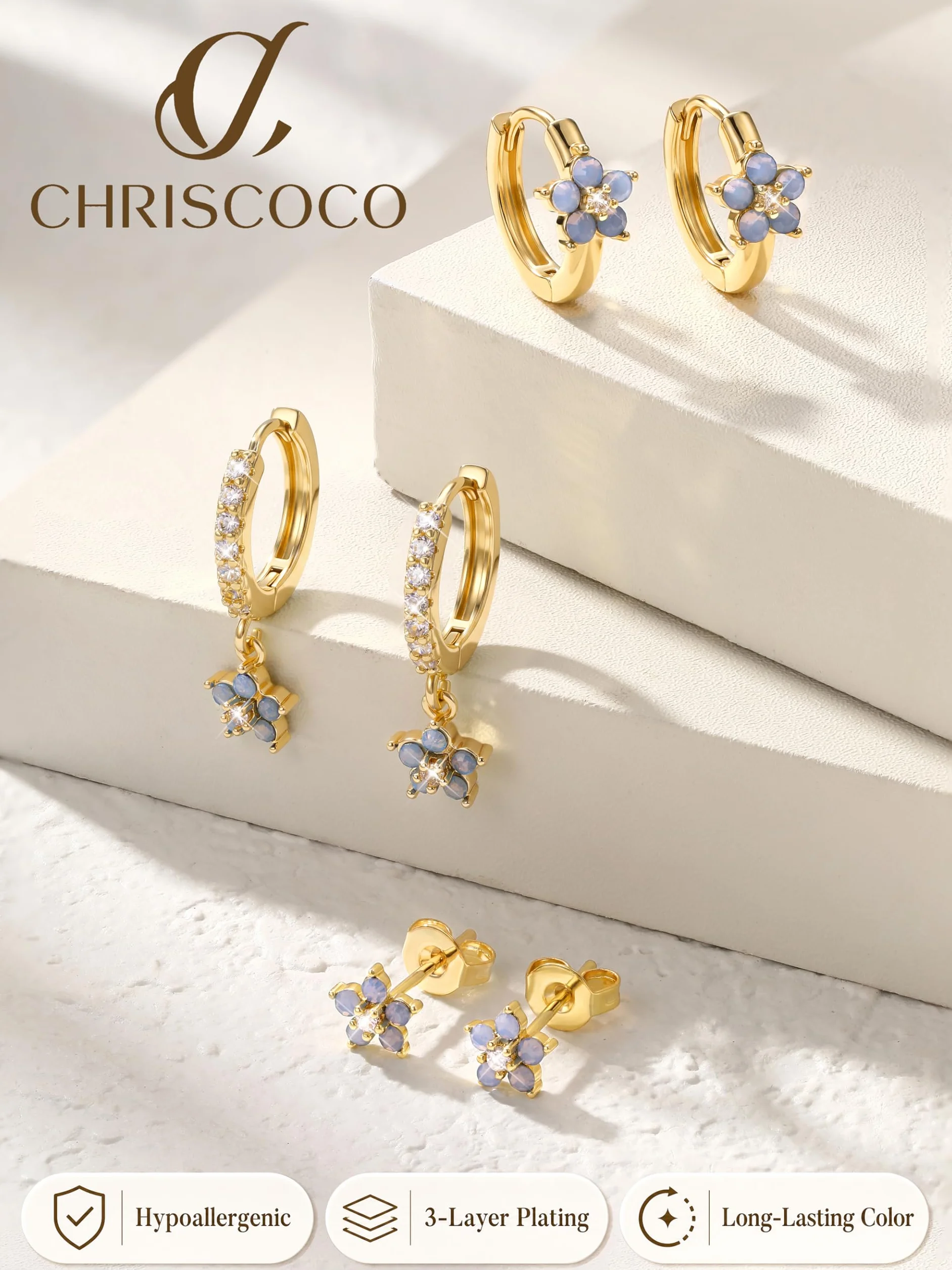 Boucles d'oreilles Femme Acier Inoxydable Creole Argent Plaquée Or 14K Chriscoco