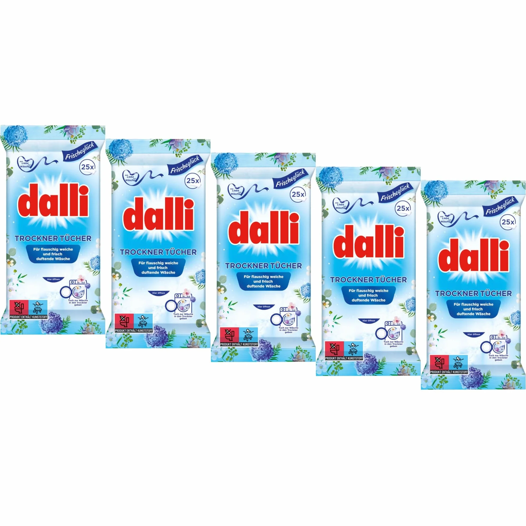 5 x 25 Dalli Sèche-linge, lingettes, sèche linge Chiffon humide avec Adoucissant