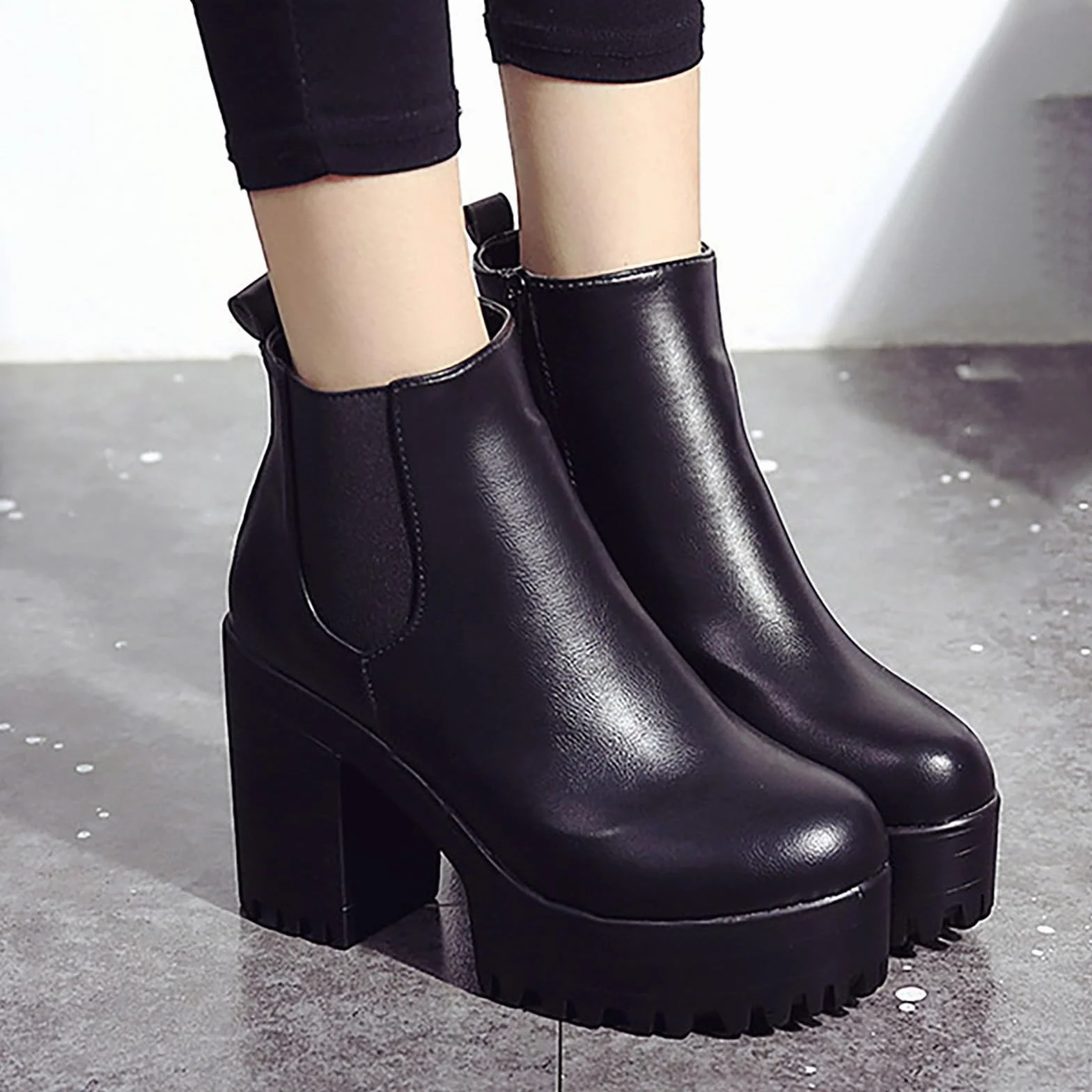 Bottes à talon carré pour femme Talon haut de cuisse Talon épais Bottines