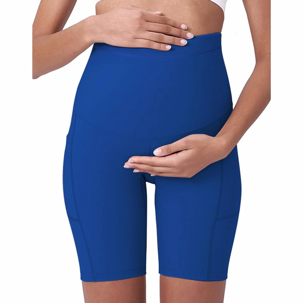 Short de Yoga Maternité Noir Taille Haute Poches Téléphone Sans Couture S-XL