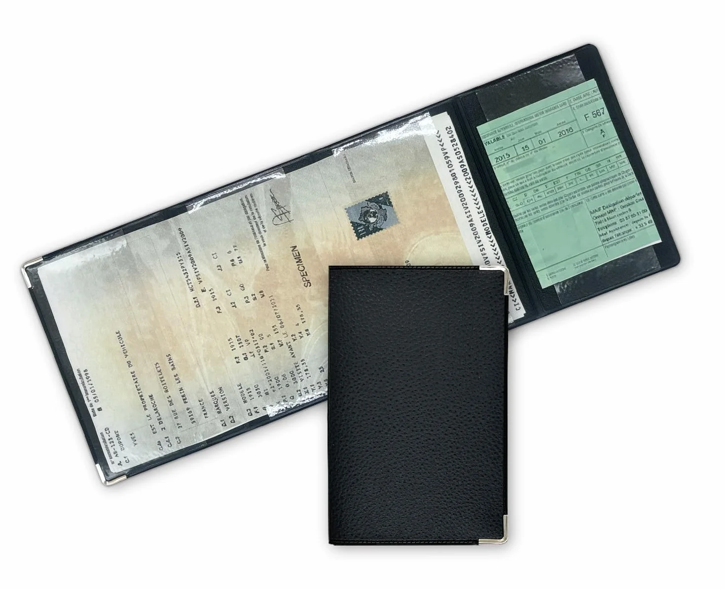 Porte Carte Grise 4 Volets en Simili Cuir – Étui Documents Véhicule, Assurance & Permis – Fabriqué en France – Noir