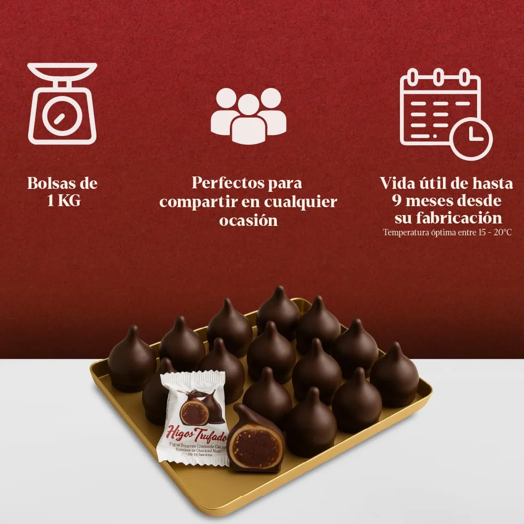 LAPASION – Bonbons de Figue Truffés au Chocolat | Figues fourrées à la truffe au liqueur | Fruits truffés enrobés de chocolat noir | Sachet 1 kg