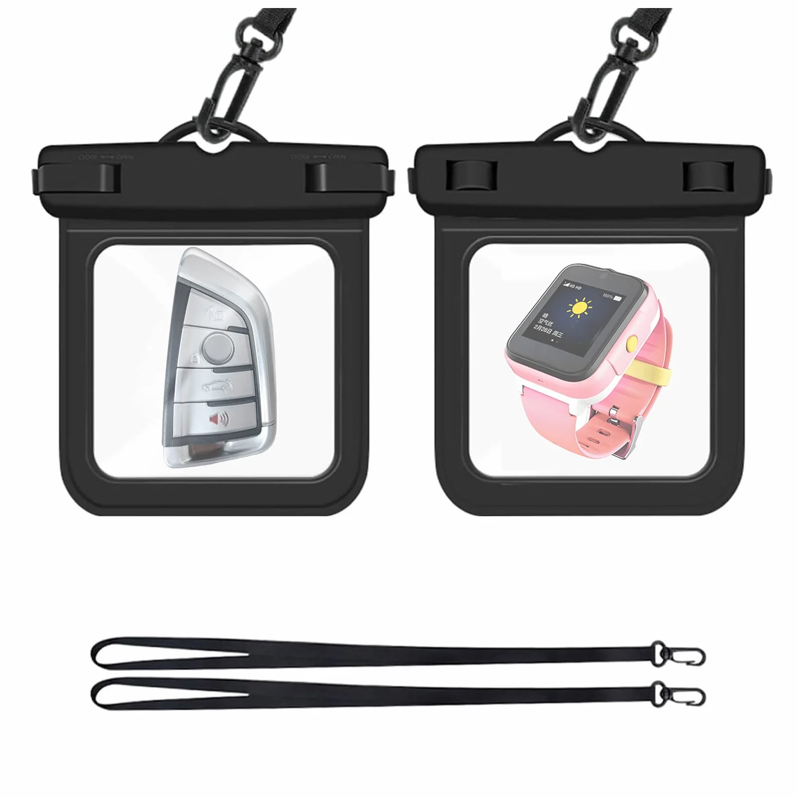 Lot de 2 sacs étanches transparents - Petit sac banane étanche pour clés, argent, cartes, natation, surf, pêche