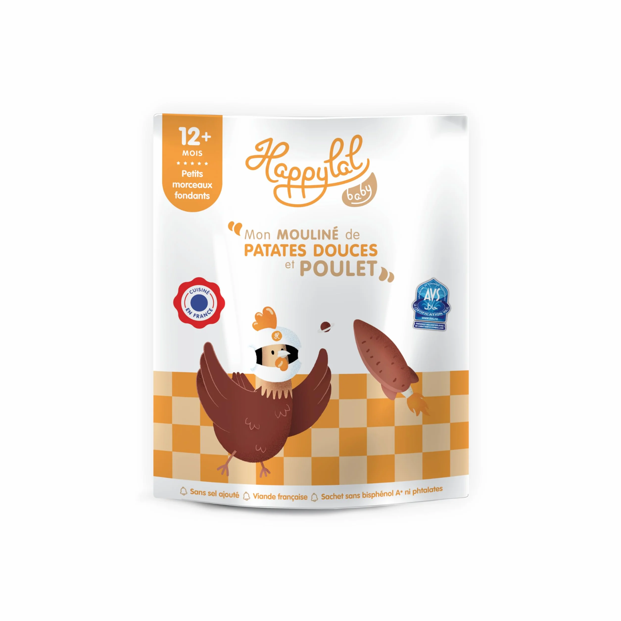 Happylal Baby Repas Halal Bébé 12 mois | Mouliné de Patates Douces, Poulet | Petits pots Certifiés Halal | Diversification alimentaire bébé | Fabriqué en France | Lot 10 x 220g