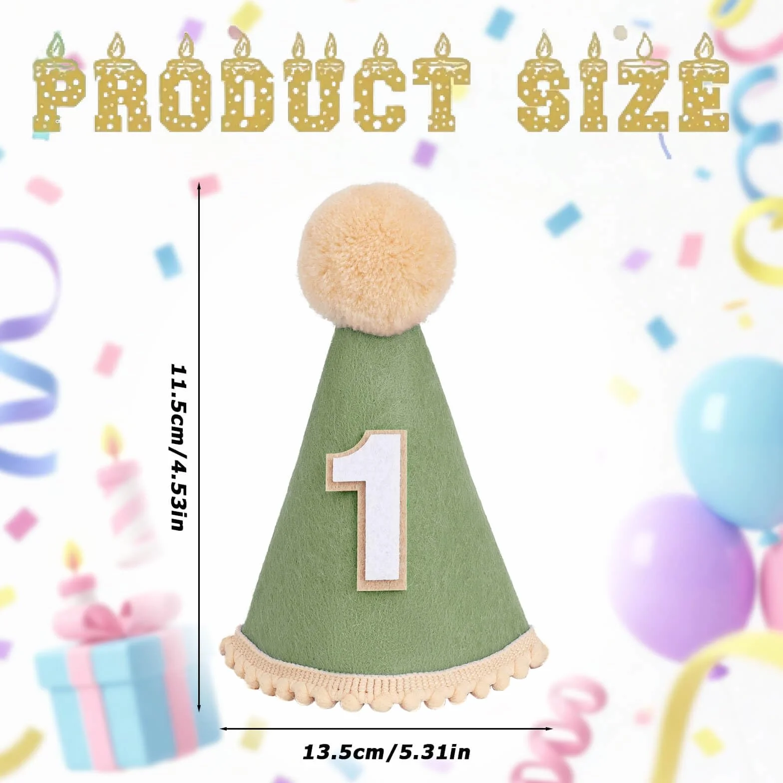 DRESHOW Chapeau Anniversaire Bébé 1 an Chapeau Pointu avec Pompons Accessoires Photo Cake Smash