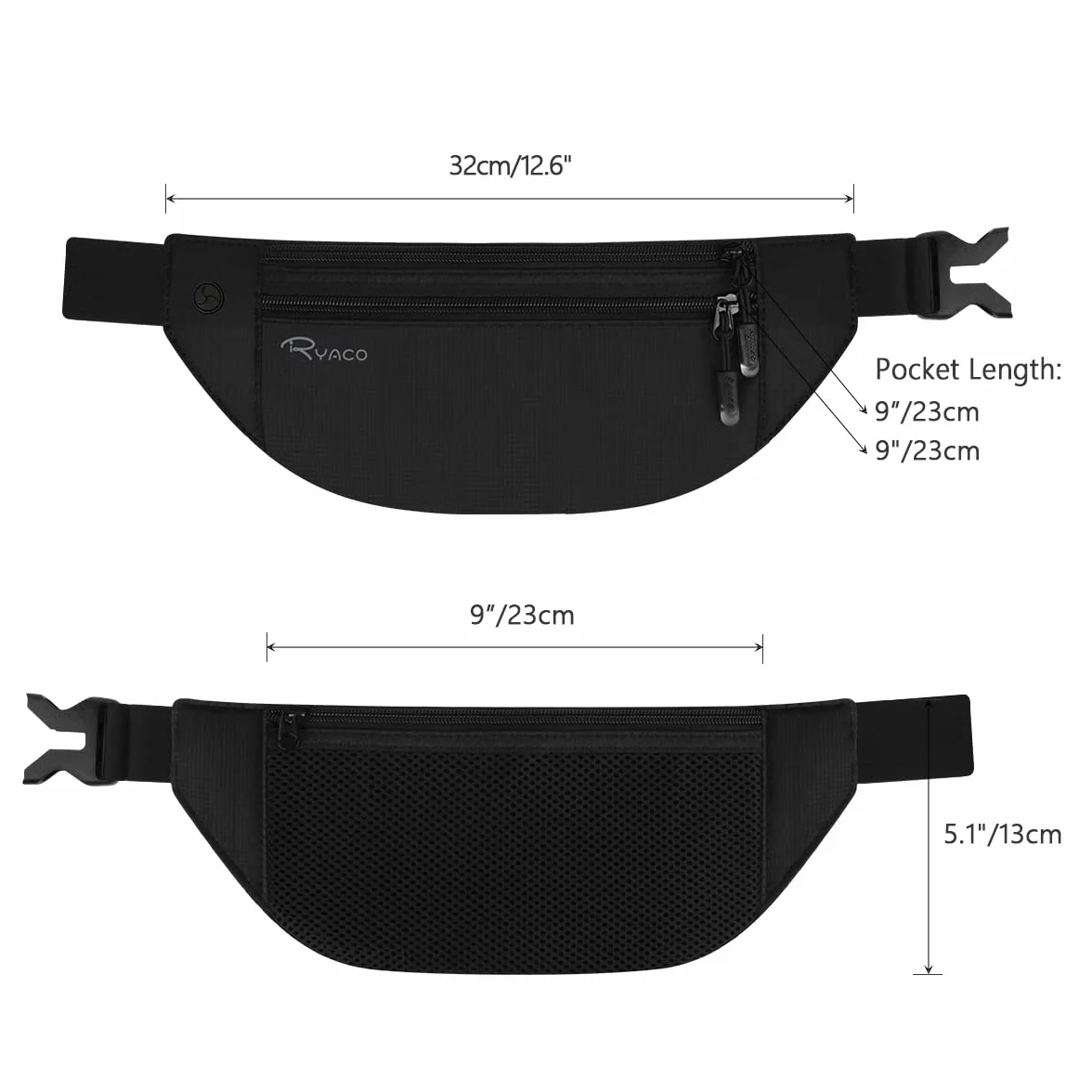 RYACO Pochette Ceinture de Voyage Sécurisée Sac étanche RFID pour Argent, Passeport, Téléphone