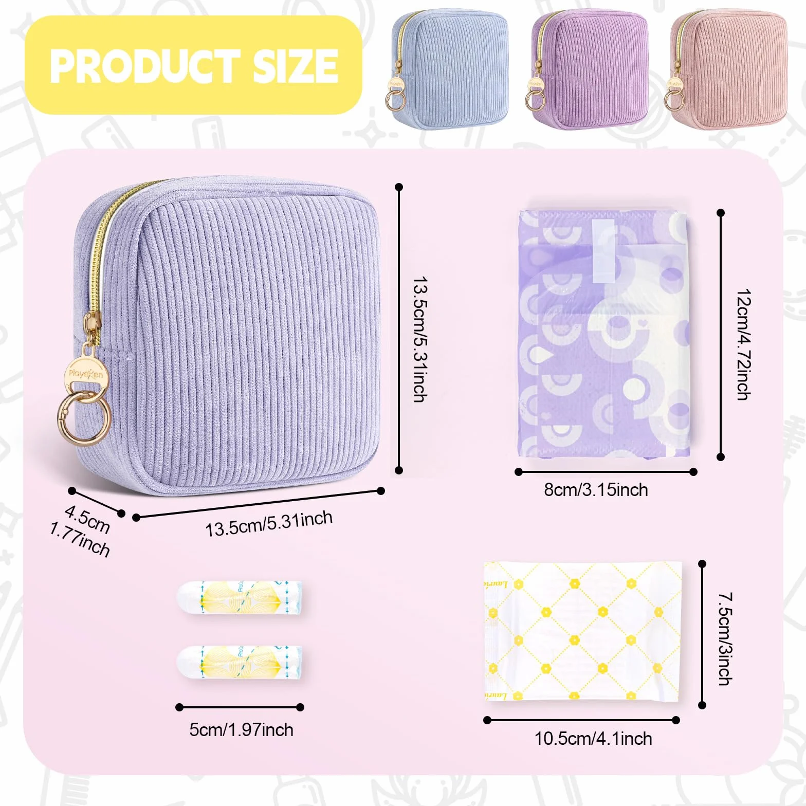 Pochette Rangement Serviettes Hygiéniques Tampons avec Fermeture Éclair Violet