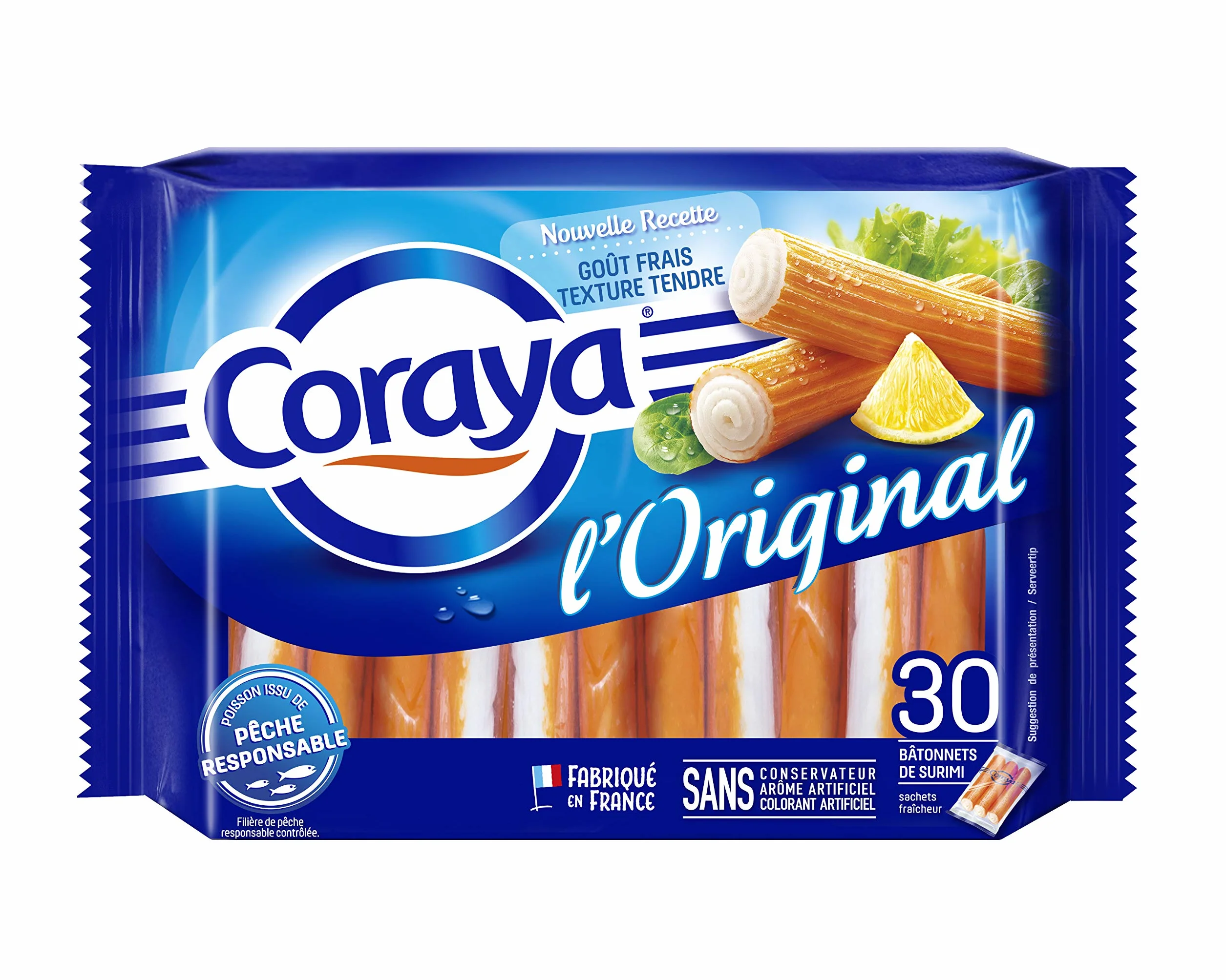 Coraya 30 Bâtonnets de Surimi L'Original Produits de La Mer 450 g