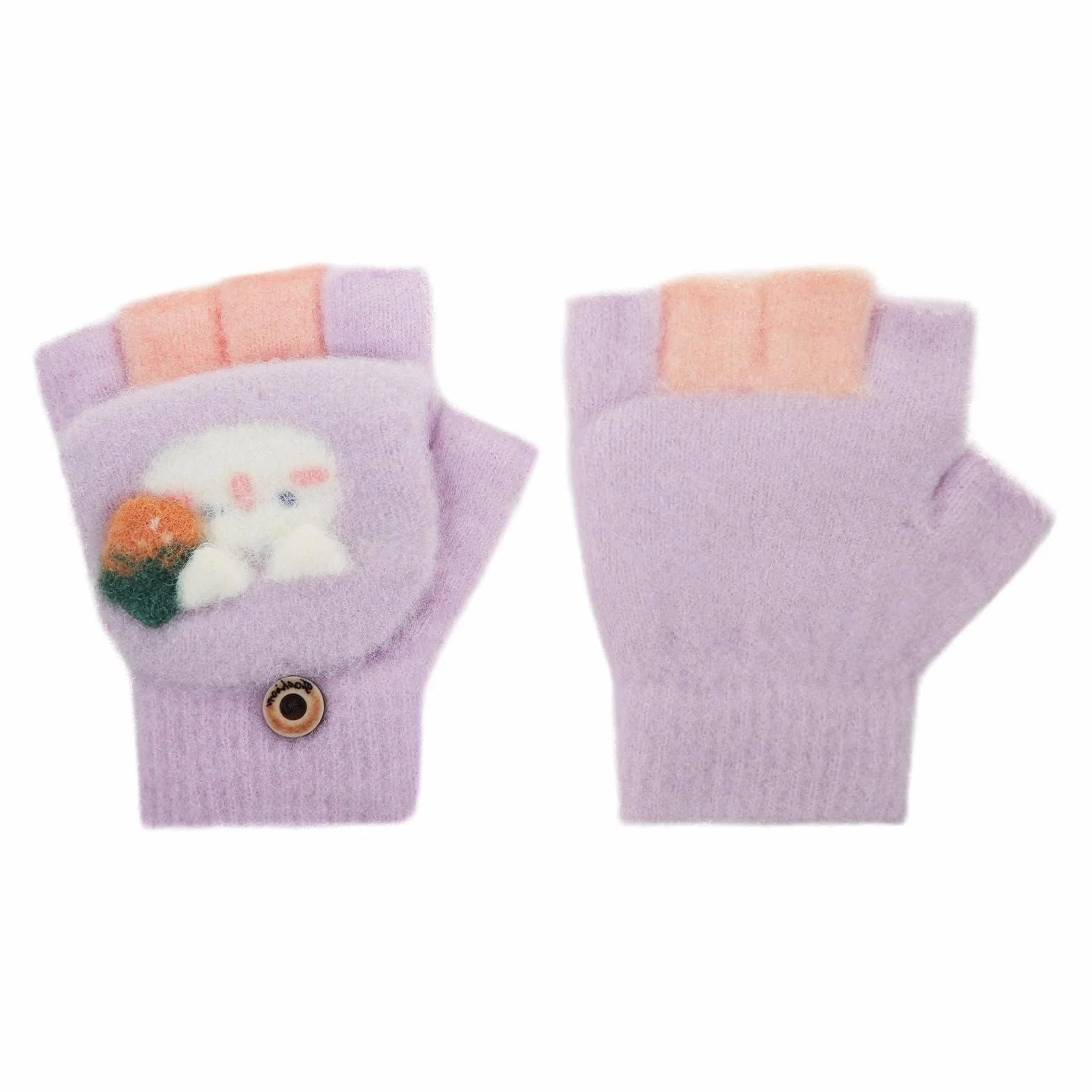 Mitaine avec Rabat pour Enfant Gants Demi-Doigts Chaudes d'Hiver 4-8 Ans