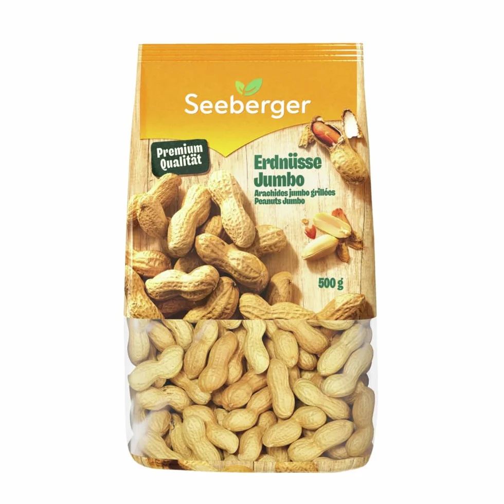 Seeberger Arachides Jumbo géantes : Arachides en coque de grande taille - délicatement grillées - goût intense (1 x 500 g)