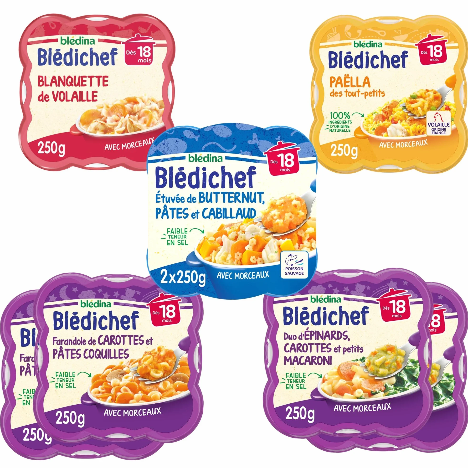Blédina - Blédichef - 8 petits plats pour bébé - Repas midi et soir - Dès 18 Mois - 5 recettes - Pack de 8