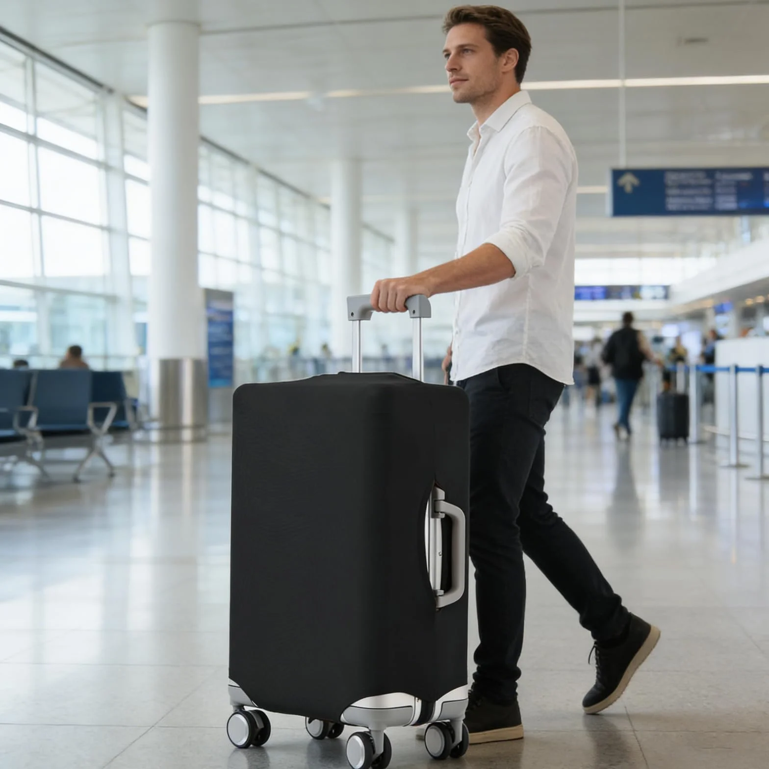 Housse de Protection pour Valise XL 29-32 Pouces avec Sangle et Fermeture Velcro Noir