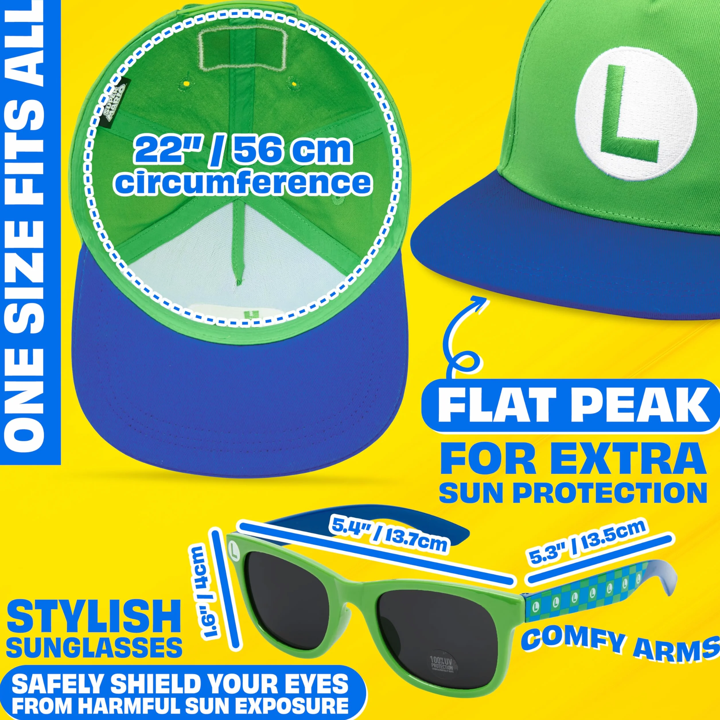 Casquette Baseball et Lunette de Soleil Protection UV Minecraft Fortnite Bob l'éponge Super Mario
