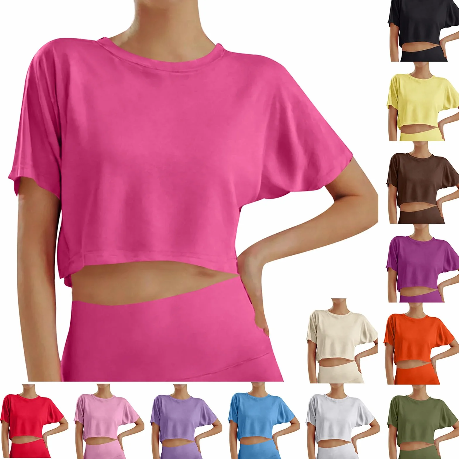 Tee Shirt Fille Manche Courte Col Rond Crop Top Ado Fille été Fluide Ample 10-16 Ans