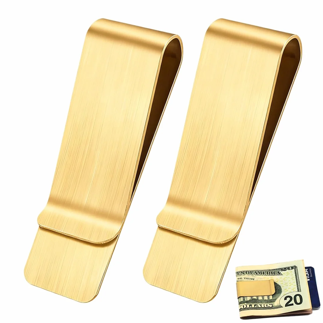 Pince À Billets Métal Acier Inoxydable 5Cm X 2.6Cm Porte Billet 2 Pièces Or