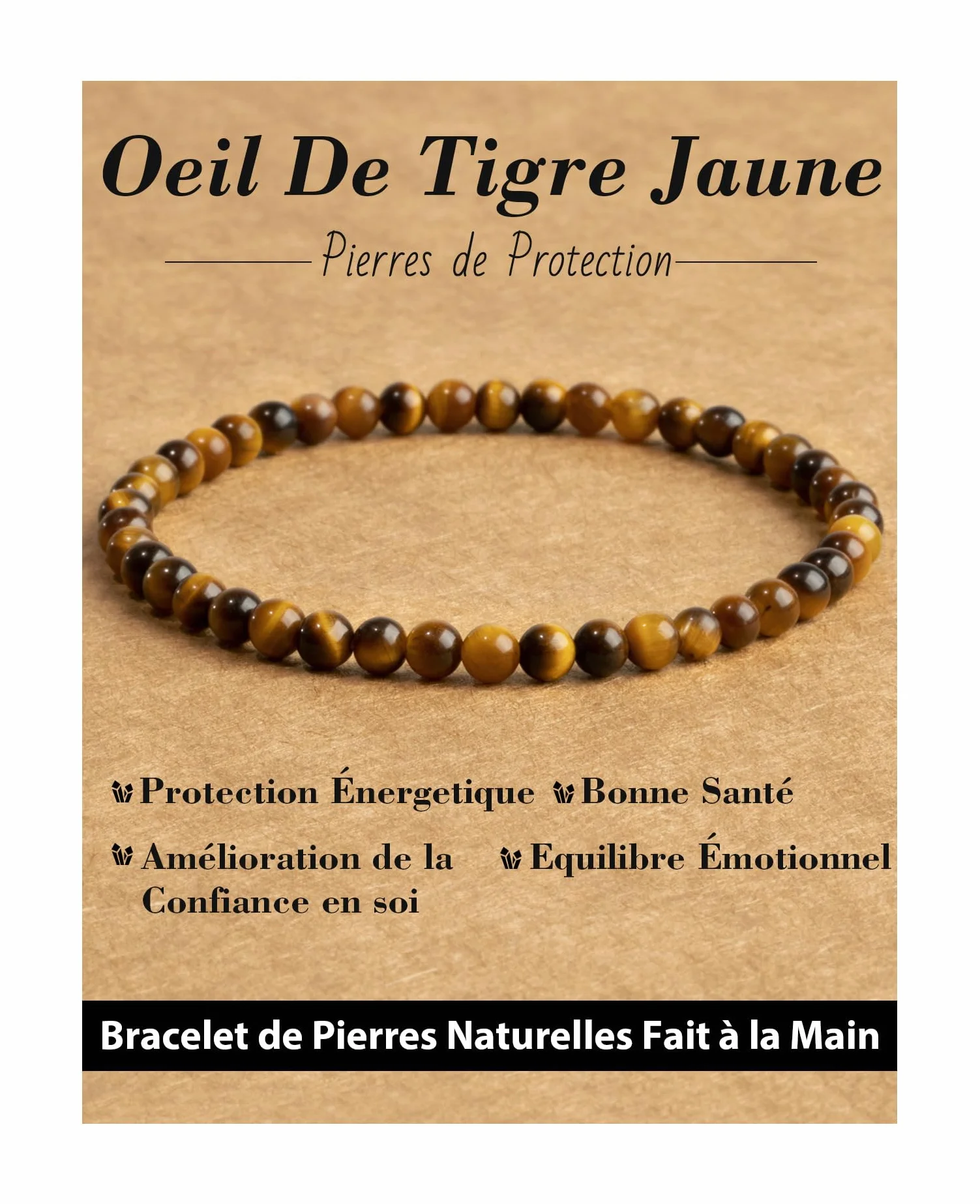 Bracelet 4mm Pierre Naturelle Élastique Homme Femme Yoga Porte Bonheur