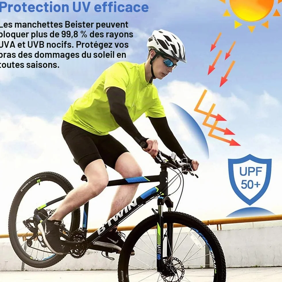 beister Anti UV Protection UPF 50+ Manche de Bras Avec Trou pour Le Pouce Refroidissement Antidérapants Manchette Gaming, Cooling Sport Compression Arm Sleeves