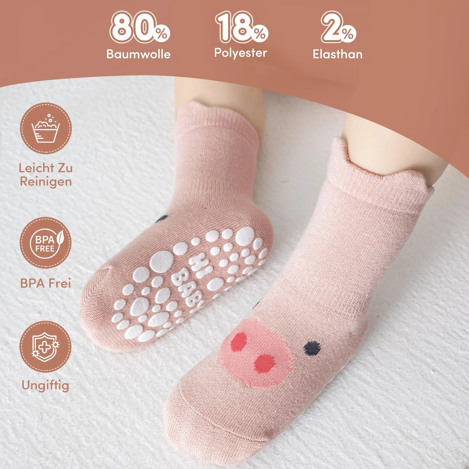 Chaussettes bébé coton 5 paires antidérapantes ABS respirantes animaux licornes