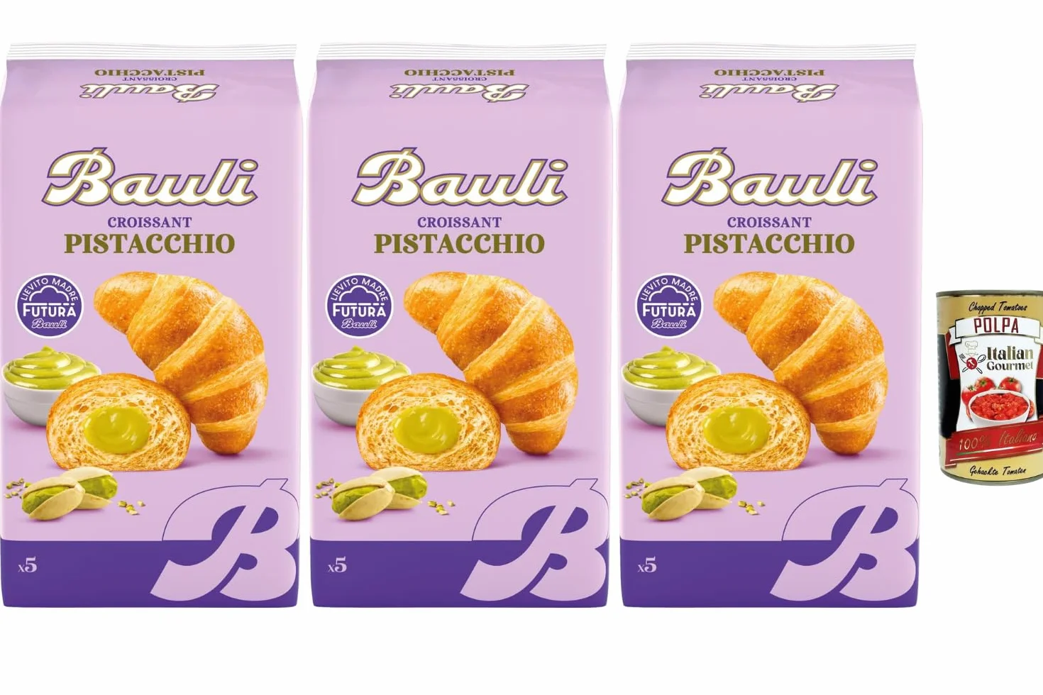 Italian Gourmet Bundle Croissants aux pistaches 3 x 250 g + pulpe italienne Gourmet – Pâtisserie italienne, Croissants farcis avec crème de pistache, snack sucré pour café, bureau