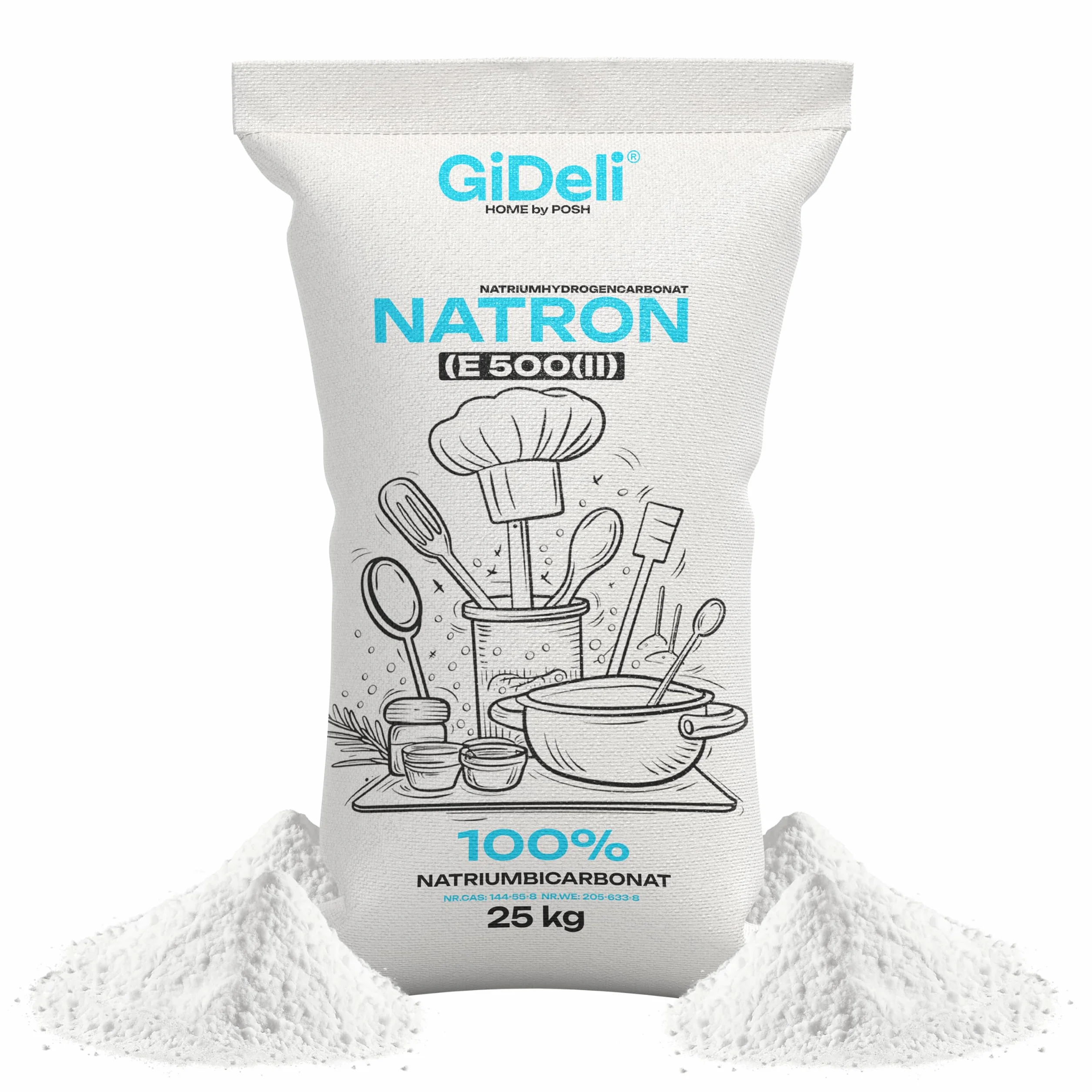 GiDeli Bicarbonate de Soude Qualité Alimentaire 25kg - Poudre de bicarbonate de sodium sans additifs - Idéal pour cuisiner, pâtisser, laver et nettoyer - Utilisation polyvalente dans la maison