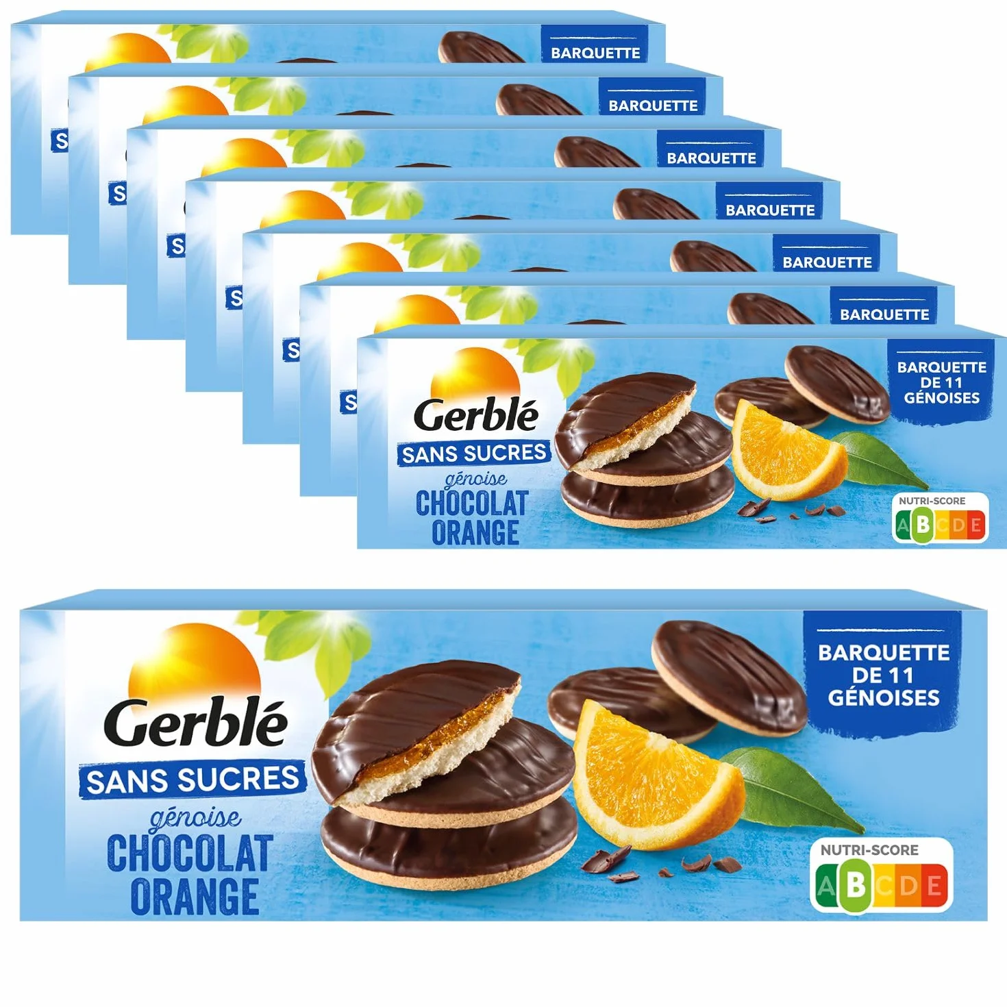 Gerblé Génoise Chocolat Orange Sans Sucres – Gâteaux Moelleux Sans Huile de Palme, Format Pratique, 1 lot de 8 paquets