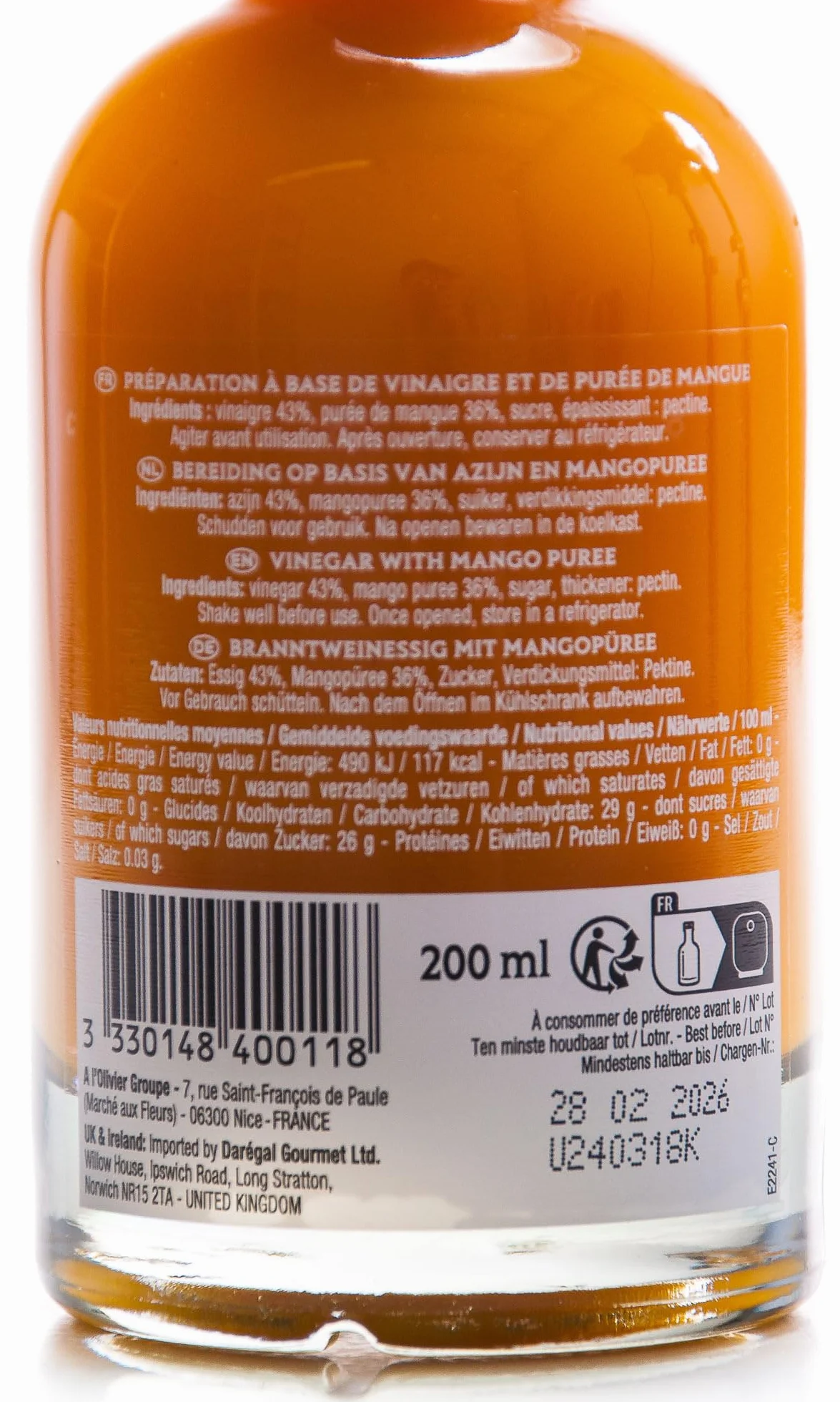 Vinaigre pulpe de Mangue, A L'OLIVIER