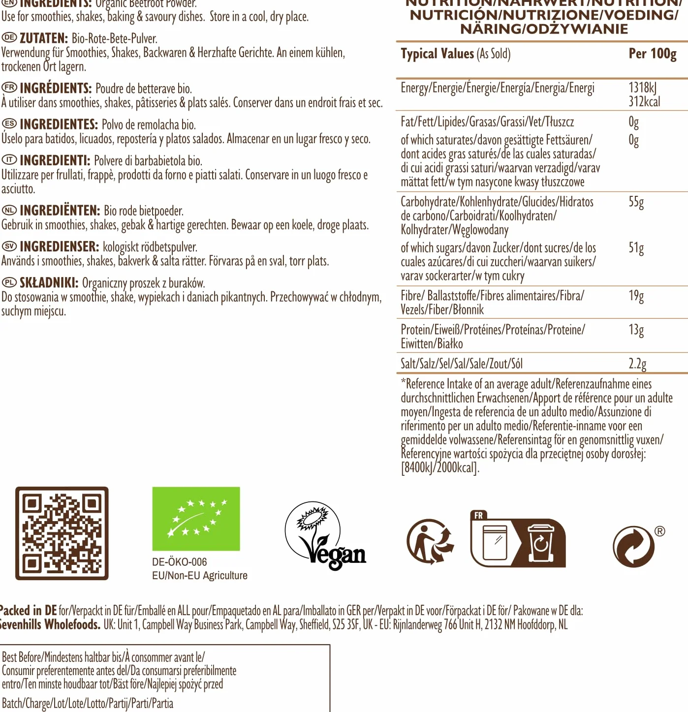 Sevenhills Wholefoods Poudre de Betterave Bio 1kg