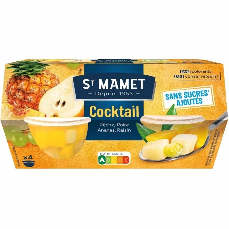 Cups cocktail de fruits ST MAMET - Pack de 4 coupes de 113g - Gourmandise aux parfums fruités - Le Lot De 4