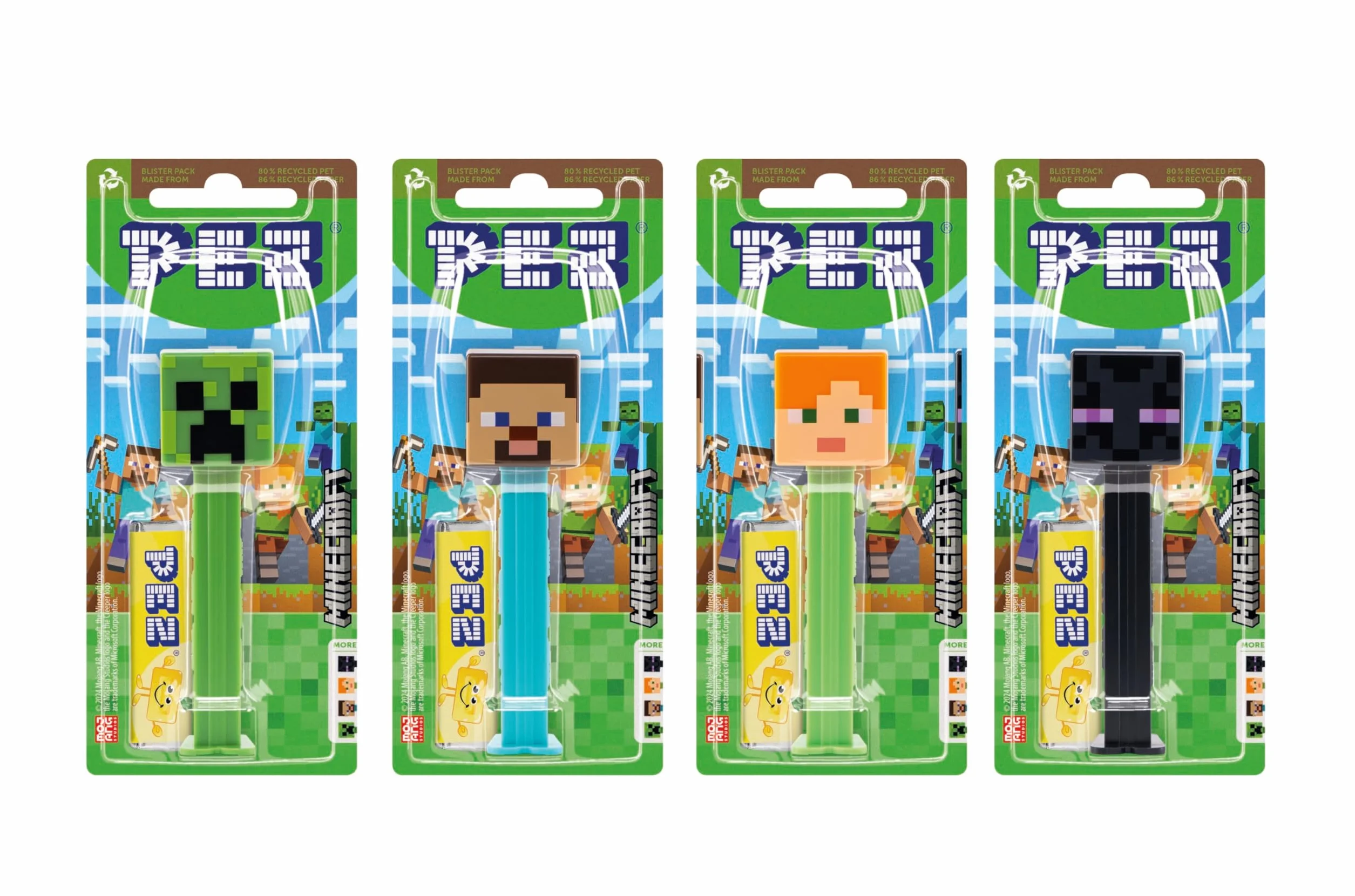 PEZ - PEZ Boîte Présentoir de 12 Blisters (1 distributeur + 1 recharge de bonbons) MineCraft