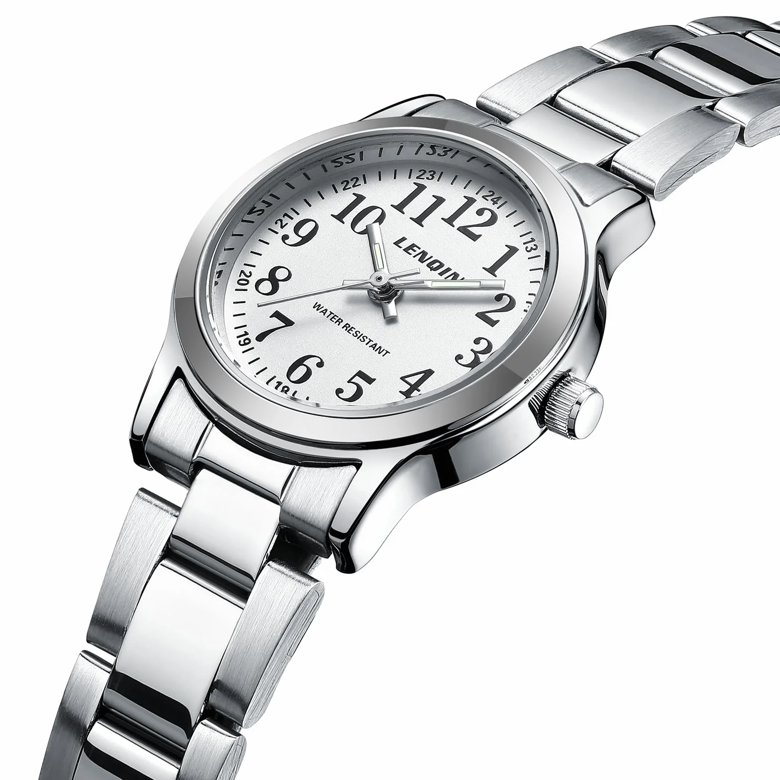 LN LENQIN Montre Femme Acier Inoxydable Quartz Étanche 30M Aiguilles Lumineuses