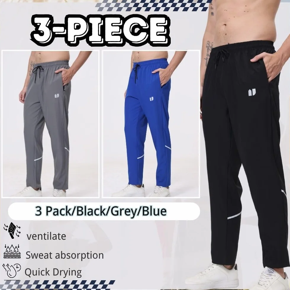 Lot de 3 Pantalons de survêtement athlétiques pour Homme, Poches élastiques à Fermeture éclair